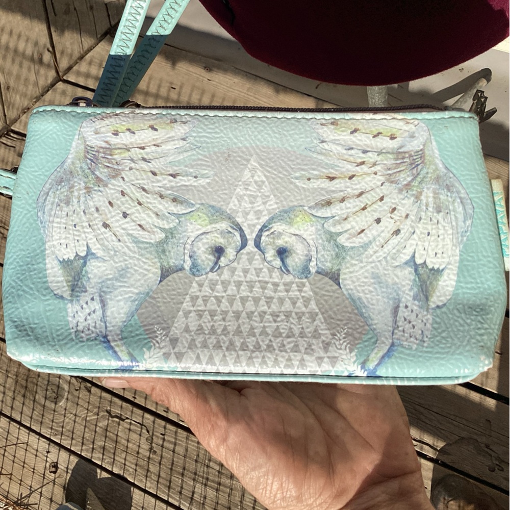Papaya Owl Wristlet Mini Purse Pouch Wallet Festival Hippie Boho Animal Print